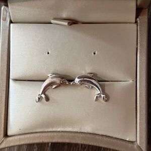 Dolphin Stud Earrings - Silver Tone